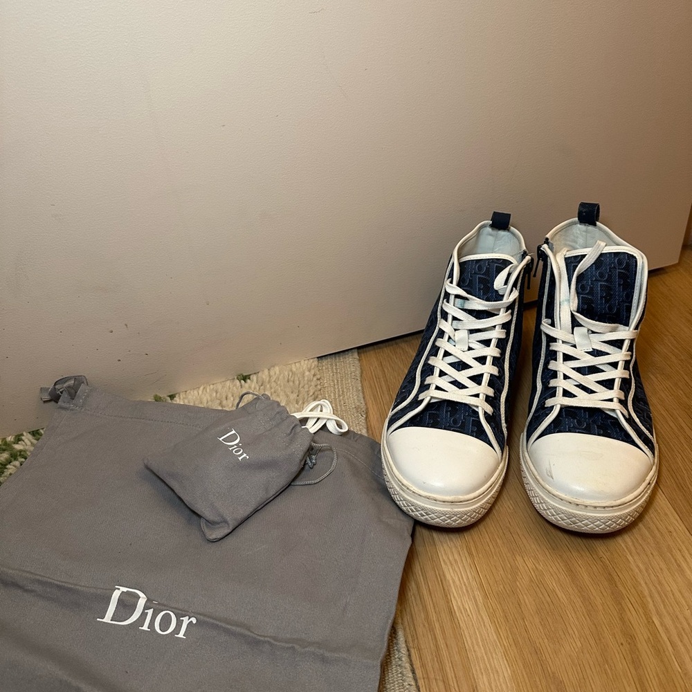 Dior Kids Navy White High-Top Sneakers - Size 38 (US 5.5-6) w bags & extra laces